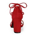 thumbnail image 2 of BLISSFUL STEP Women's Sandals Solid Summer Block Heels Lace up Sandals Red 8, 2 of 7