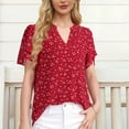 thumbnail image 4 of VBTAPA Women Tunic Tops Dressy Casual Short Sleeve Blouses Petal Ruffle Shirts V Neck Chiffon Work Business Shirt Red XXL, 4 of 7