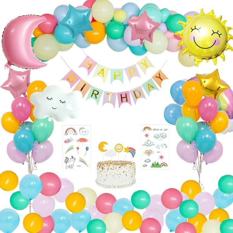 Girl's Birthday Party Supply Sky Rainbow Themed Cartoon Printed Party Decor  