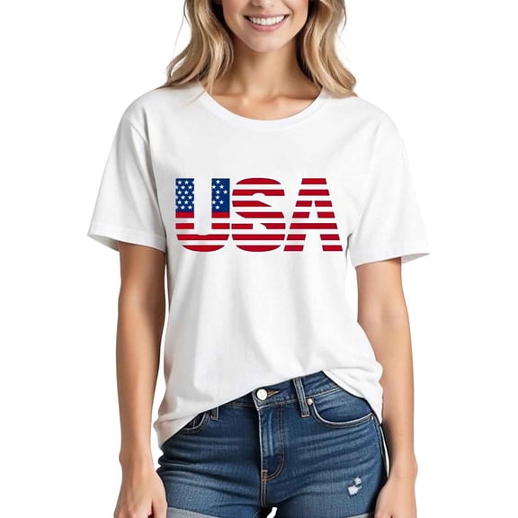 Vetsdori Women's American Flag T Shirts Short Sleeve July 4th Pullover Red White and Blue Crew Neck Casual Graphic,USA Years Anniversary Summer Shirts for Women Independence Day