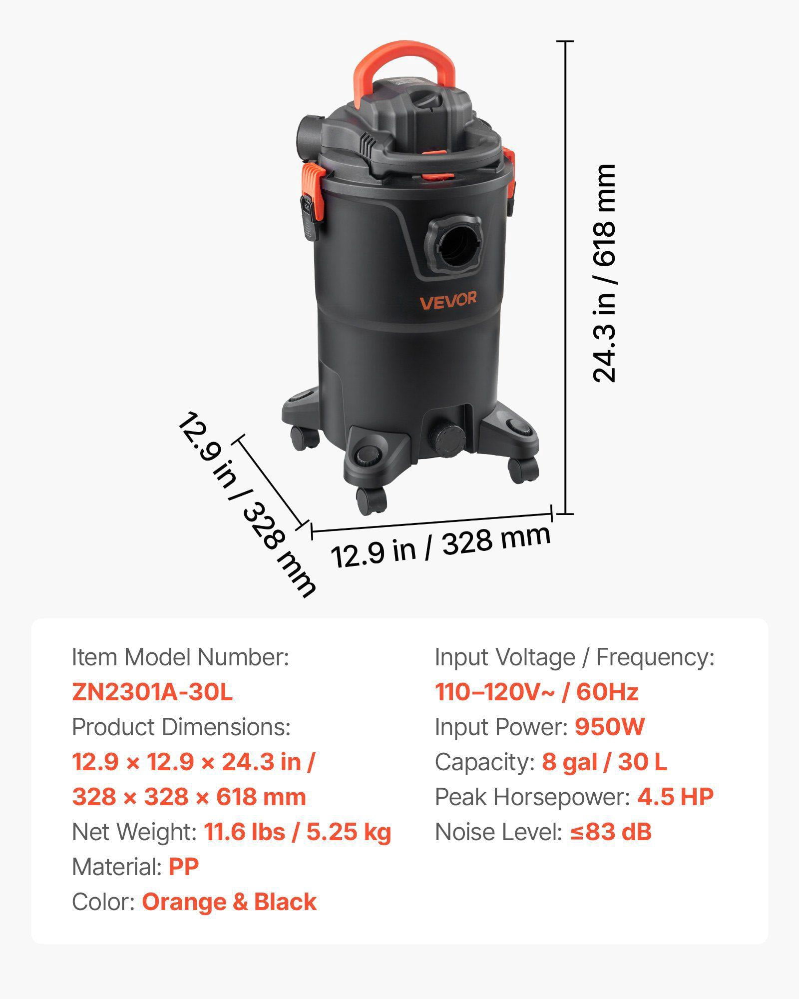 3 in 1 11 Gallon Wet Dry Shop Vacuum 4.5 Peak HP Portable Vacuum Cleaner with Blower Dual Filter 1350W Input Power 1.25in x 7ft Hose 9.8ft Cord for Jobsite Workshop Garage Home
