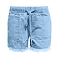 thumbnail image 4 of Gelikeya Jeans Shorts Girls Short Jeans Casual Baggy Elastic Waist Drawstring Comfortable Shorts Z04 Light Blue, 7-8 Years, 4 of 4