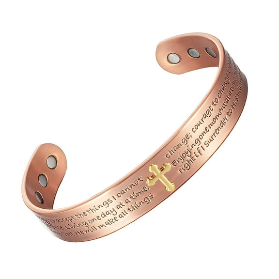 Wollet 6.7'' Pure Copper Magnetic Bracelet for Women Men, Blessing Bracelets , Christian Cross Copper Jewelry Set, Jesus Cuff Copper Bangles