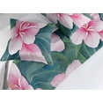 thumbnail image 2 of Hibiscus Bed Runner Set, Jungle Inspired Exotic Leaves and Flowers Pattern on Blue Hues Print, Decorative Bedding Scarf & 2 Pillow Shams for Hotels Homes, King, Pale Pink Forest Green, by Ambesonne, 2 of 3