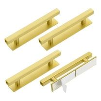 Uxcell 4 Pack Self-Stick Push Pull Helper, 6 Inch Plastic Adhesive Cabinet Handles Rectangle Stick-on Handle for Kitchen Cabinet Window Sliding Closet Door Wardrobe(Gold)