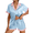 Noble Blue, variant on Ekouaer Womens Silk Satin Pajama Set Short Sleeve PJs 2 Piece Button Down Top and Shorts Notch Collar Sleepwear Sets Soft Pjs
