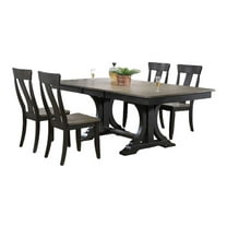 5-Pc Deco Panel Wood Dining Set in Gray/Black Stone