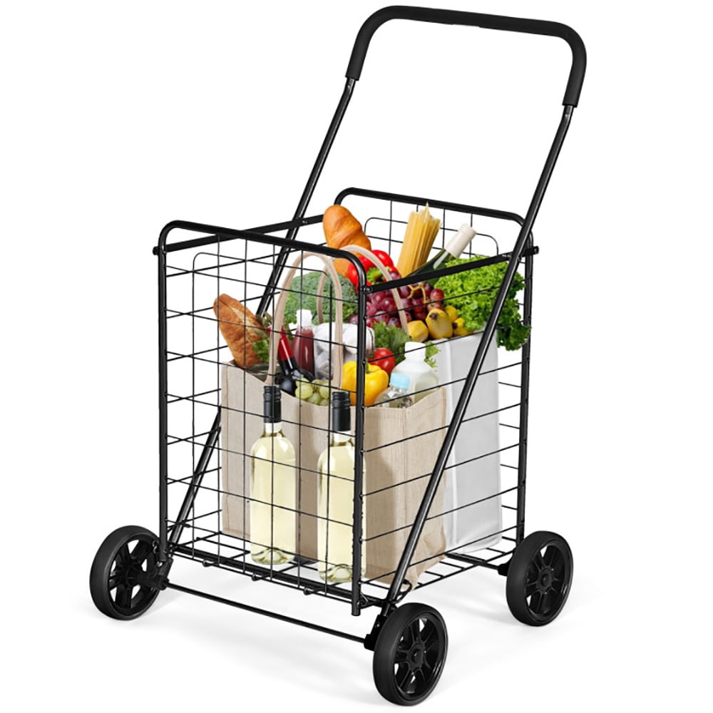 YYAo Grocery Shopping Cart, Utility Cart, Trolley Cart, Portable Folding Shopping Cart Utility for Grocery Laundry-Black