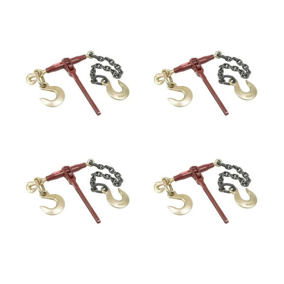 Ratchet Pro Binder w/ 3/8" Grab & 1/2" Sling Hook, & 2' G80 Chain & 1/2" Sling Hook, (4 Pack)