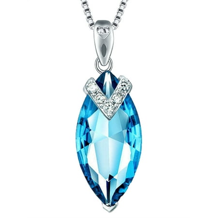 Oval Blue Topaz Stone Pendant - 7.96 Carat TCW Marquise Cut Gemstone Created Blue Topaz 925 Sterling Silver Necklace Pendant with free 18 Chain