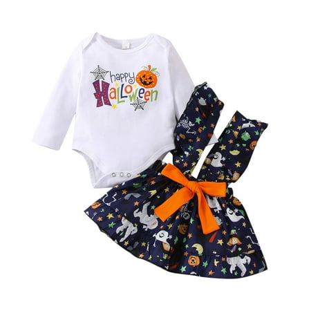

ZHUASHUM Toddler Kids Girls Pumpkin Long Sleeves Romper Suspender Skirt Cloths
