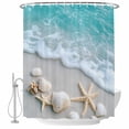 thumbnail image 2 of Teal Beige Shower Curtains for Bathroom, Beach Starfish Seashell Sand Sea Waves Scenery Washable Fabric Shower Curtain with Hooks Waterproof Bathroom Decor Sets, 36 x 72 Inches, 2 of 9