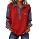thumbnail image 3 of TaTaai Women's Collar Denim Patch Pullover Sweatshirt, Long Sleeve Casual Sporty Top, Solid Color Loose Fit Hoodie for Fall Winter Wear Gift, 3 of 7