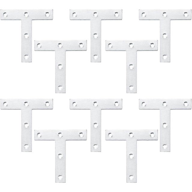 T-Shaped Brackets, Flat Repair Plate, Stainless Steel Corner Brackets, Straight Flat Fixing Plates for Junction Furniture Fixing Repair (10 Pieces, 80
