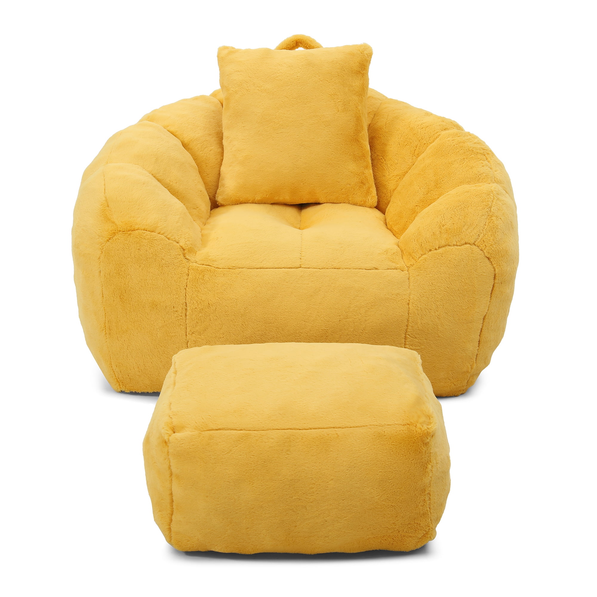 Jopath Bean Bag Chair with Footstool, Oversized Bean Bag for Adults and Kids, Stuffed Big Accent Sofa, Floor Sofa for Gaming Reading Living Room Bedroom Yellow