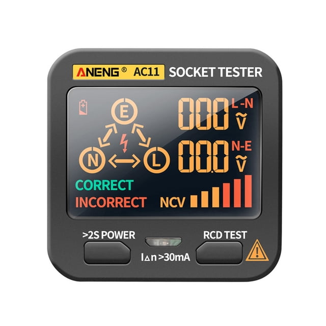 ANENG AC11 Socket Tester Electric Leakage Detector LCD Display Ground Wire Line Live Wire Phase Multifunctional Electrical Electroscope RCD NCV Electric Tester Circuit Polarity Detector Pl