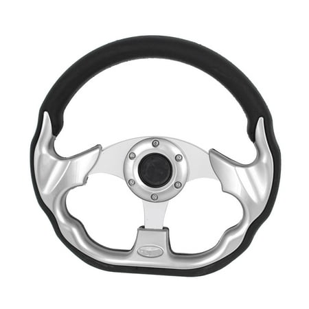 31cm Dia Faux Leather Coated Racing Car Steering Wheel Black Silver Tone