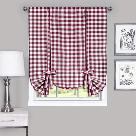 Burgundy Gingham - GoodGram Buffalo Check Plaid Gingham Custom Fit Window Curtain Tie Up Shade - Burgundy