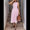 thumbnail image 4 of Vestido de Mujer de Cintura Alta, Sin Mangas, A Rayas, Color Liso, Estilo Verano 2025. Rosa L, 4 of 9