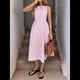 thumbnail image 4 of Vestido de Mujer de Cintura Alta, Sin Mangas, A Rayas, Color Liso, Estilo Verano 2025. Rosa S, 4 of 9