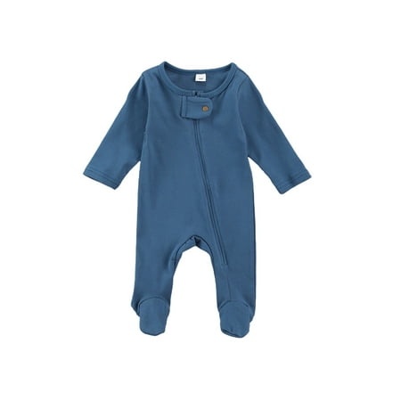 

Douhoow 0-6M Newborn Baby Girls Boys Footies Romper Solid Long Sleeve Zipper Jumpsuit