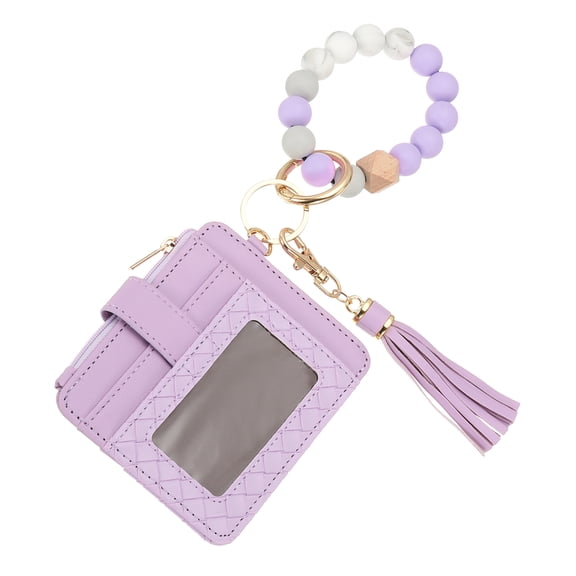 Uxcell Keychain Wristlet Wallet, Leather RFID Blocking Credit Card Holder Slim Minimalist Wallet with Zipper Pocket for Men and Women, Purple