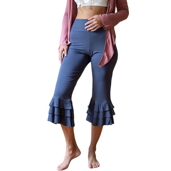 Qmyliery Women’s Capri Yoga Pants Workout Leggings High Waist Tummy Control Ruffle Pants Fitness Leggings