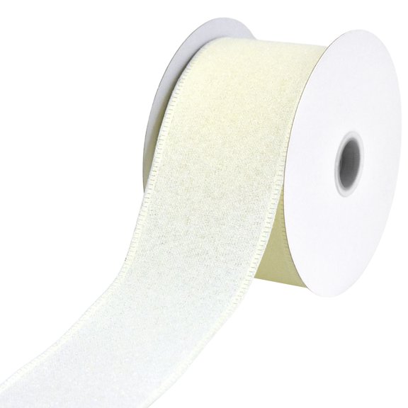 Homeford Christmas Frosted Faux Linen Wired Ribbon, 2-1/2-inch, 10-yard, Ivory