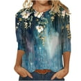 thumbnail image 2 of Nrmvnmi Womens 3/4 Length Sleeve Cotton Tops Casual Floral Print Round Neck Summer Tops Loose Fit Elastic and Lightweight Blouse For Women, 2 of 5