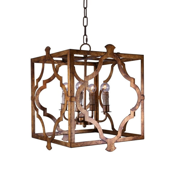 Tx USA Corporation Home Ceiling Decorative Dade Metal Square And Geo Chandelier - Distressed Gold