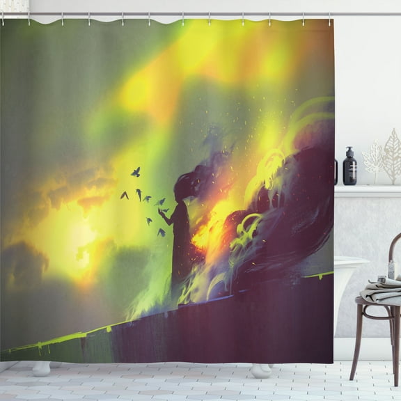Ambesonne Fantasy Shower Curtain, House in Magic Warm Toned, 69"Wx70"L, Yellow Green