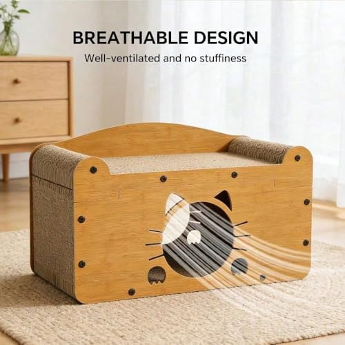Cat Scratcher House, 2 in 1 Cat Bed and Cave, Wooden Scratching Board for Kittens and Adult Cats