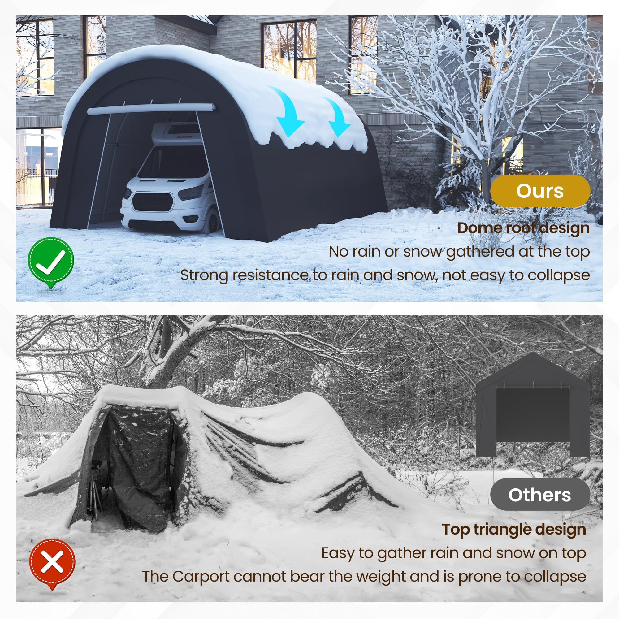 May in Color Domed Carport 12' x 25', Portable Garage with 2 Roll up Doors, Heavy Duty Car Canopy Party Tent, All-Season Storage Shelter Shed Carport for Motorcycle, Boat, Truck, or Garden Tools