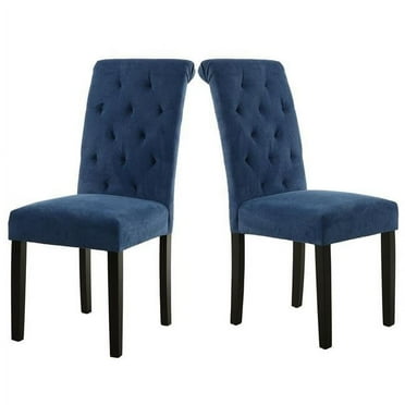 Orora Dec OW-LW8126S-BLUE High Back Diamond-Pattern Tufting Fabric Upholstered Dining Chairs, Blue - Set of 2