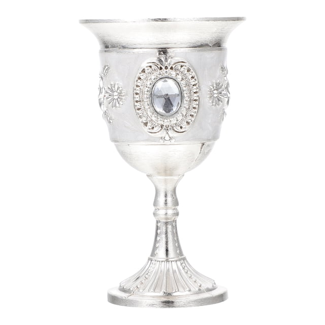 1Pc Exquisite Wine Goblet Small Wine Glass Decorative Drinking Cup crafted from durable tin alloy. Features elegant silver-tone detailing with ornate patterns and a gem-like accent. Ideal for home decor, weddings, parties, or as a gift.
