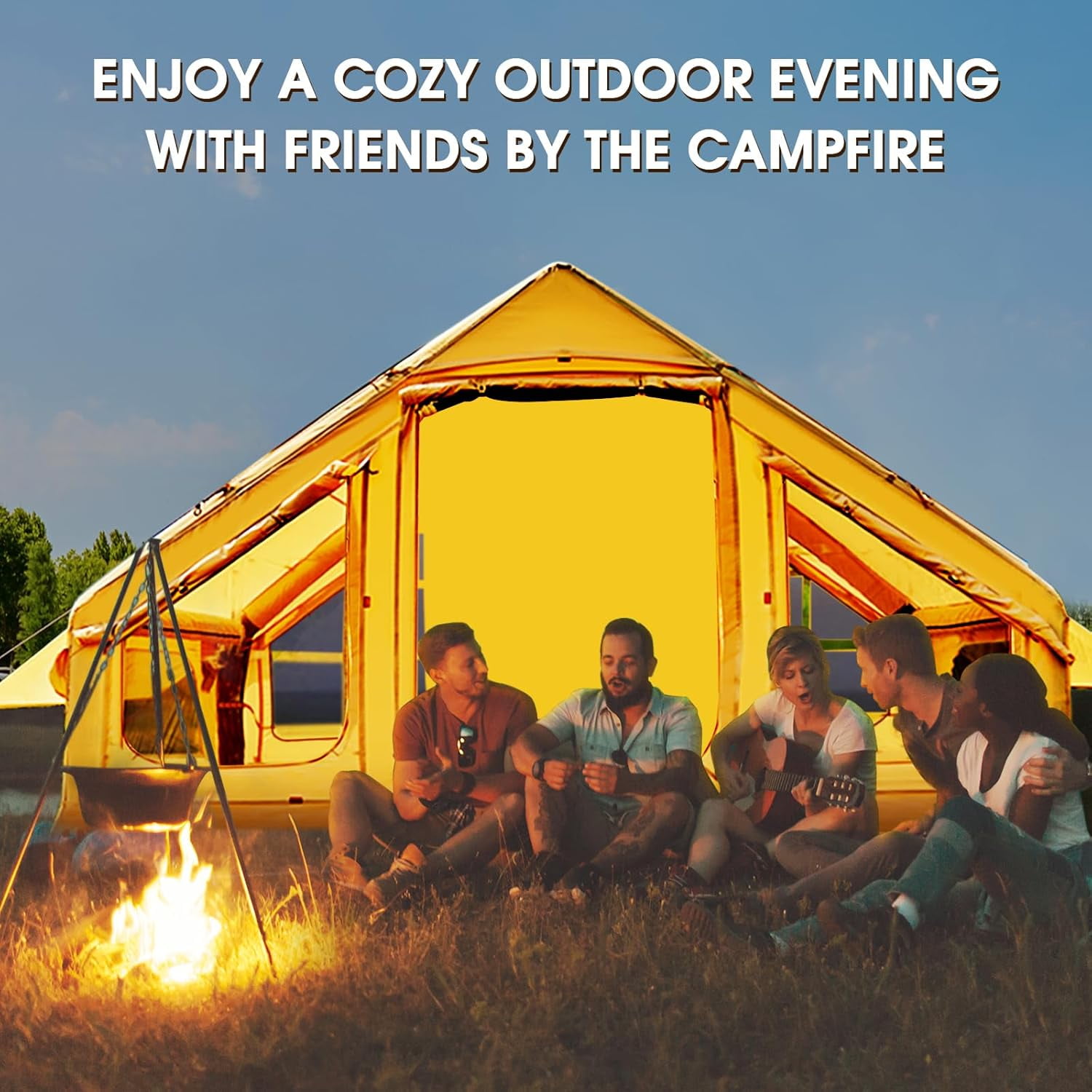 Slsy Inflatable Tents with Canopy for Camping, Blow Up Tent with Hand Pump, Easy Setup Inflatable Hot Tent with Stove Jack, Waterproof Oxford Air Glamping Tents for Camping Adult 4-6 Person