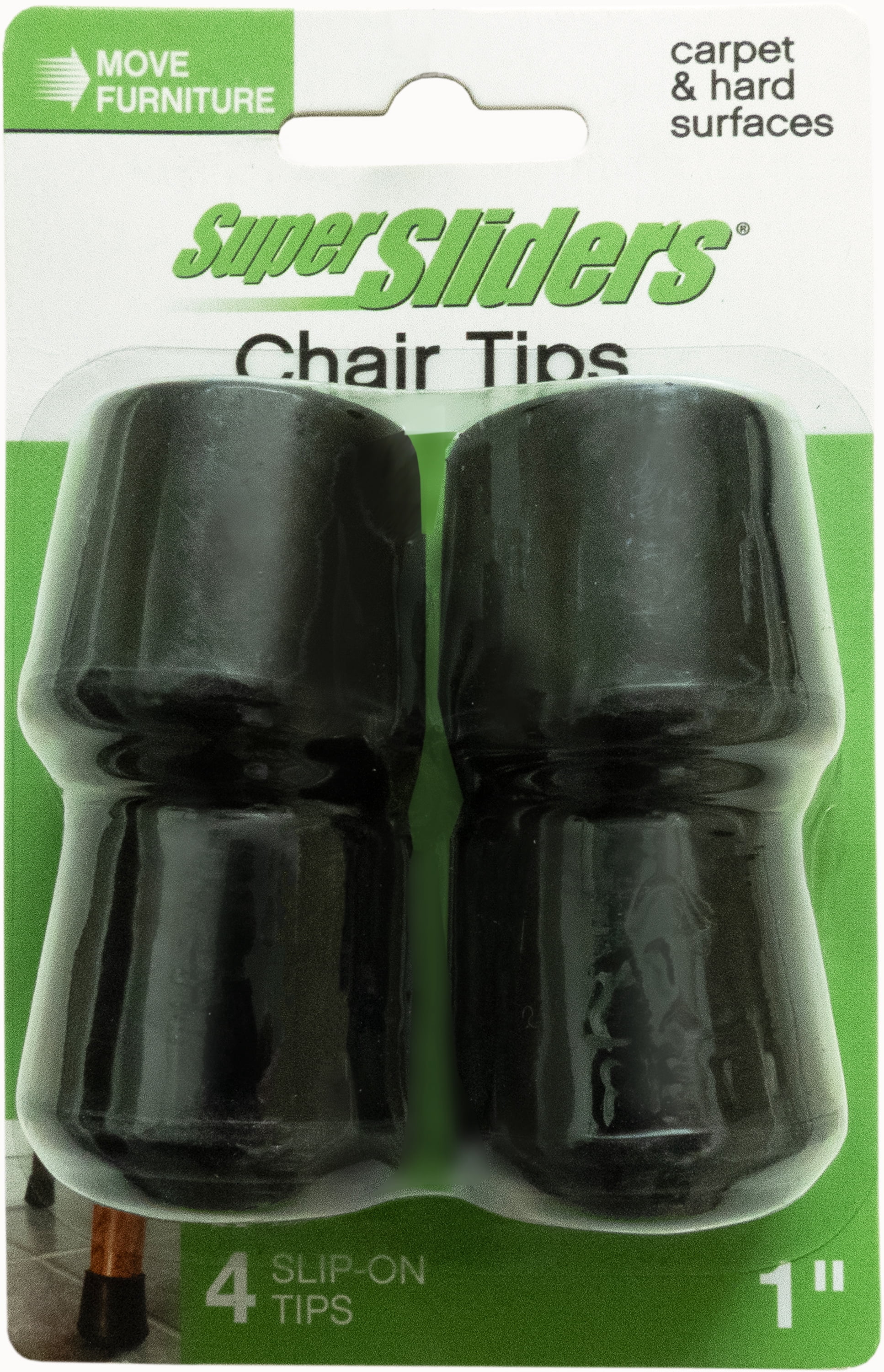 Super Sliders Non-Slip Rubber Furniture Leg Tips 1 inch 4 Pack Black
