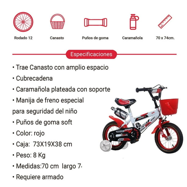Bicicleta Infantil Rodada 12 Lumax Canasto rojo