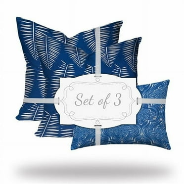 HomeRoots  20 x 20 x 12 in. Blue & White Enveloped Coastal Throw Indoor & Outdoor Pillow - Set of 3