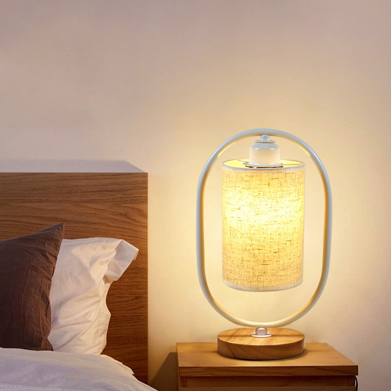 Bdday Small Table Lamp-Wooden Bedside Lamp Simple Bedroom Lamp Linen Shade Mini Desk Lamp Night Light Nightstand Lamp for Bedroom,Living Room,Kids Room