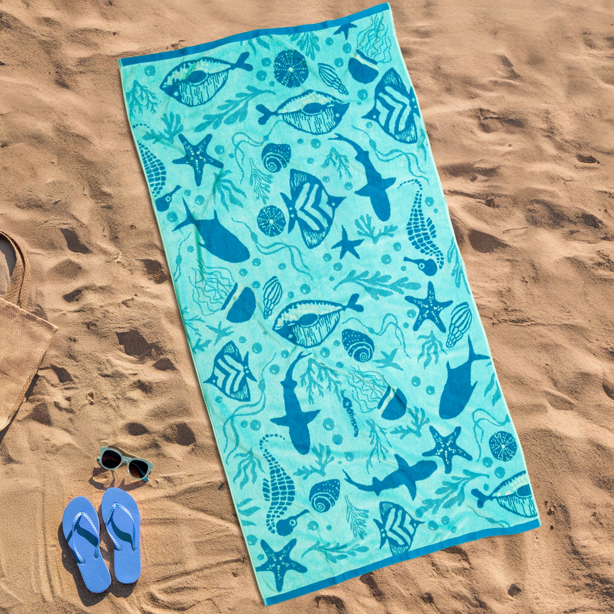 Mainstays Ocean Creatures Beach Towel, Size 72" x 36"