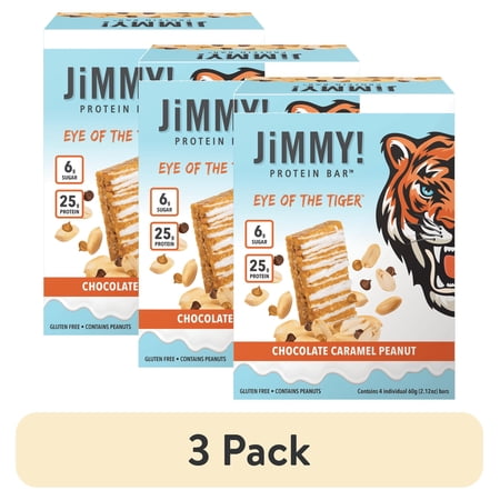 (3 pack) JiMMYBAR! Eye of the Tiger Caramel Chocolate Nut Protein Bar, 4 Pack