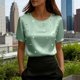 thumbnail image 1 of TaTaai Women's Summer Solid Round Neck Short Sleeve Top, Pearl Embellished Casual Professional Style, Lightweight Soft for Office Daily Wear Gift, 1 of 5