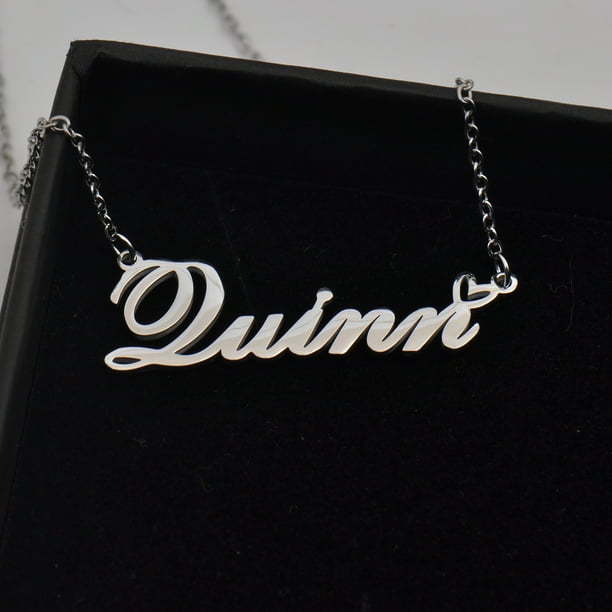 HUAN XUN Silver Leah Name Necklace Stainless Steel Heart Nameplate