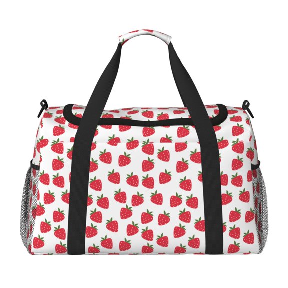 Rateoe Cartoon Strawberry Pattern Gym Bag for Women, Duffle Bag for Travel with Wet Pocket, Carry on Weekender Bags for Women, Water Resistant Travel Bag Duffel Bag