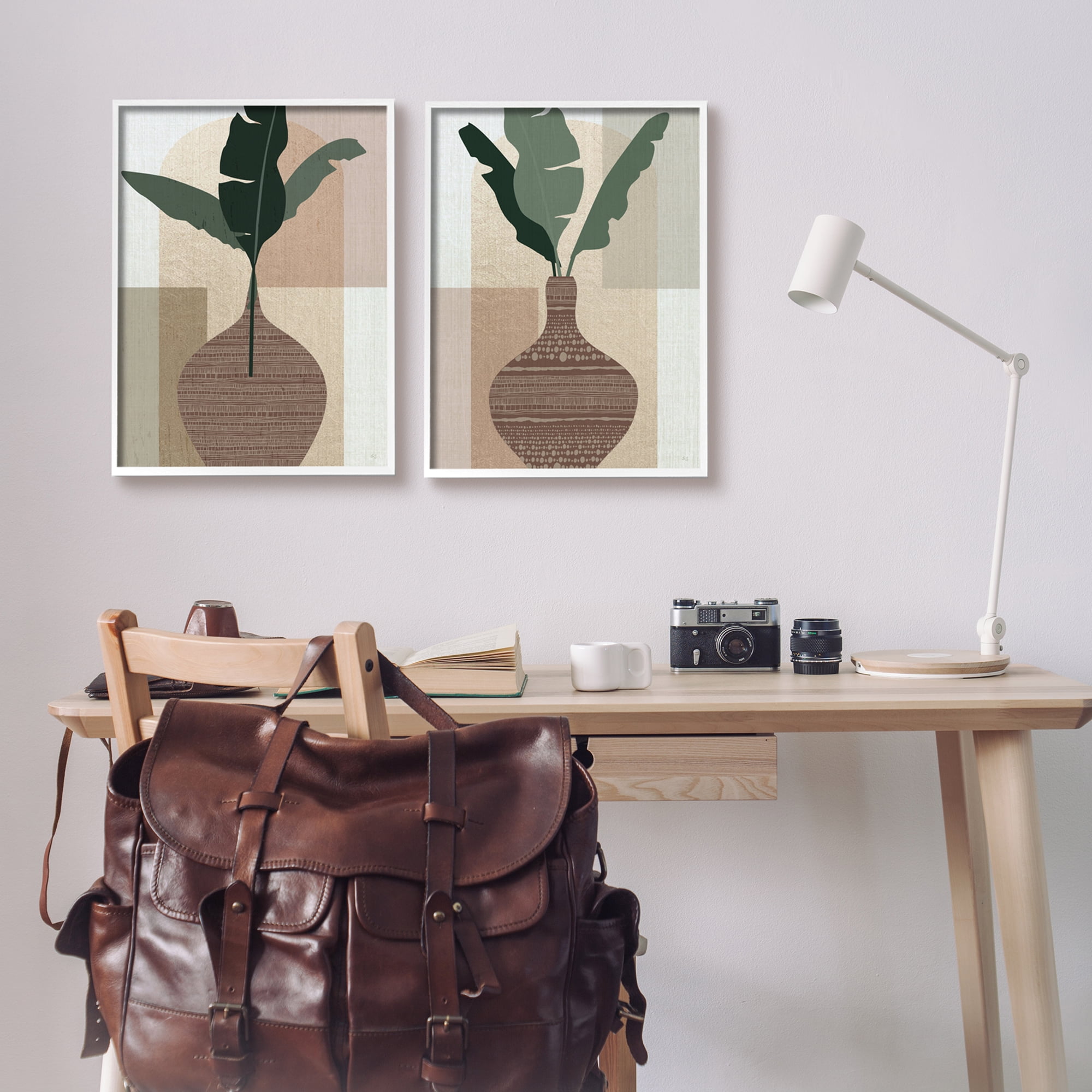 Stupell Industries Boho Geometric Plant Vases Botanical & Floral Painting White Framed Art Print Wall Art, 16 x 20, Set of 2