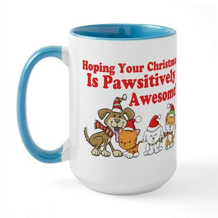 

CafePress - Dogs & Cats Pawsitively Awesome Christmas Large Mu - 15 oz Ceramic Large Mug