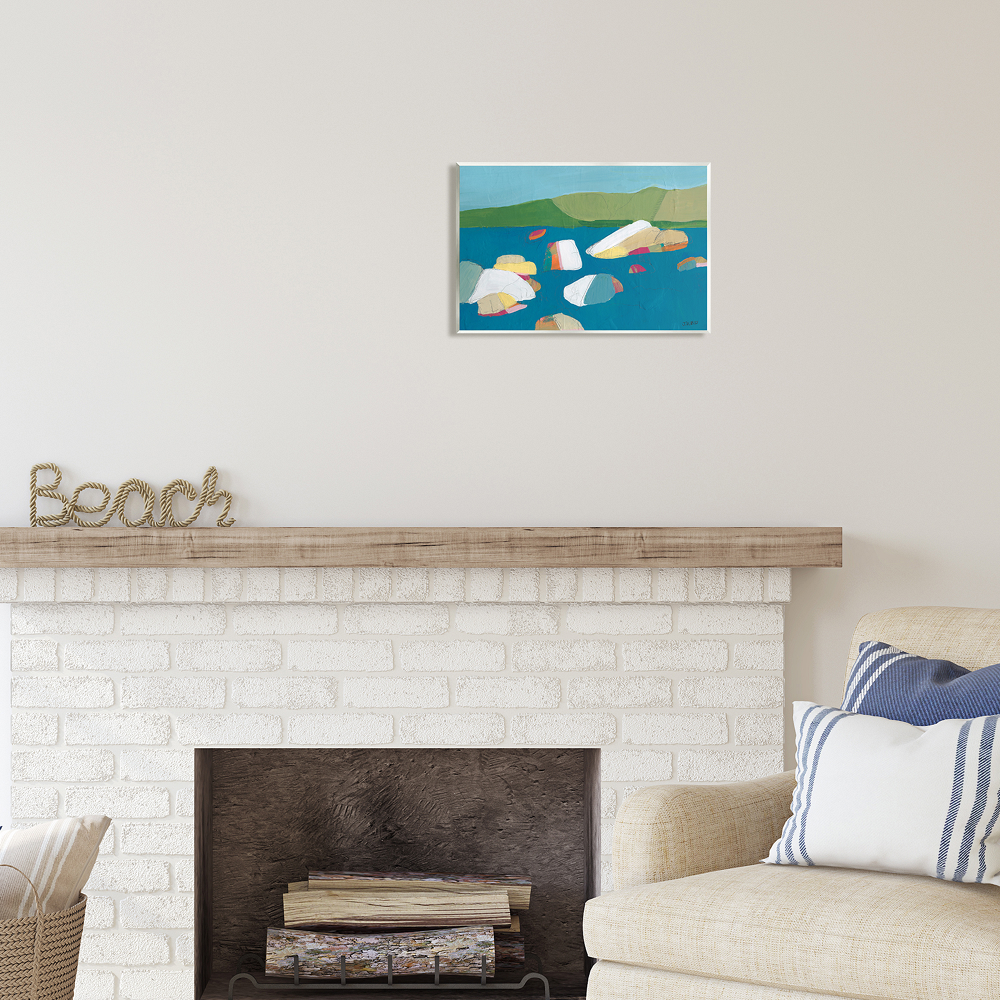 Stupell Industries Modern Ocean Rocks Painting Coastal Painting Unframed Art Print Wall Art