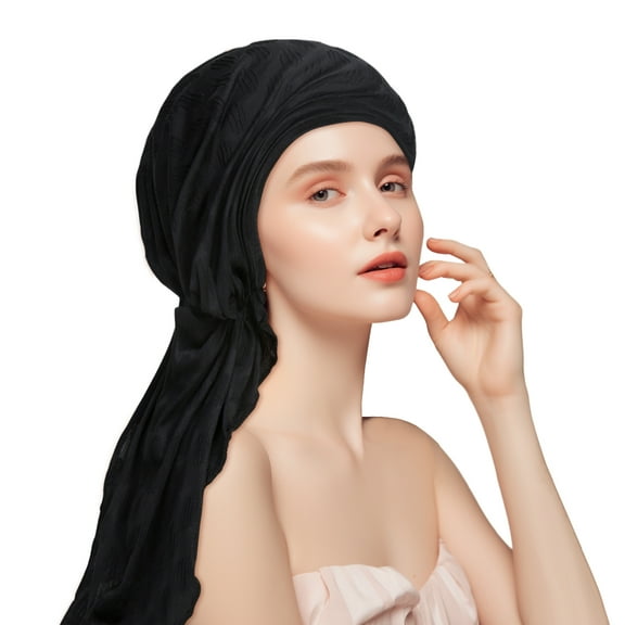 DODAMOUR Pre Tied Head Scarves for Women, Stretch Turban Hats with Breathable, Soft Non Slip Headwraps for Keep Hair Style Cap, Sleep Hat (Black)
