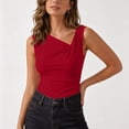 thumbnail image 4 of Admvng Tank Top for Women Asymmetrical V Neck Ruched Sleeveless Stretch Basic Knit Layering Camisole Blouse, 4 of 6